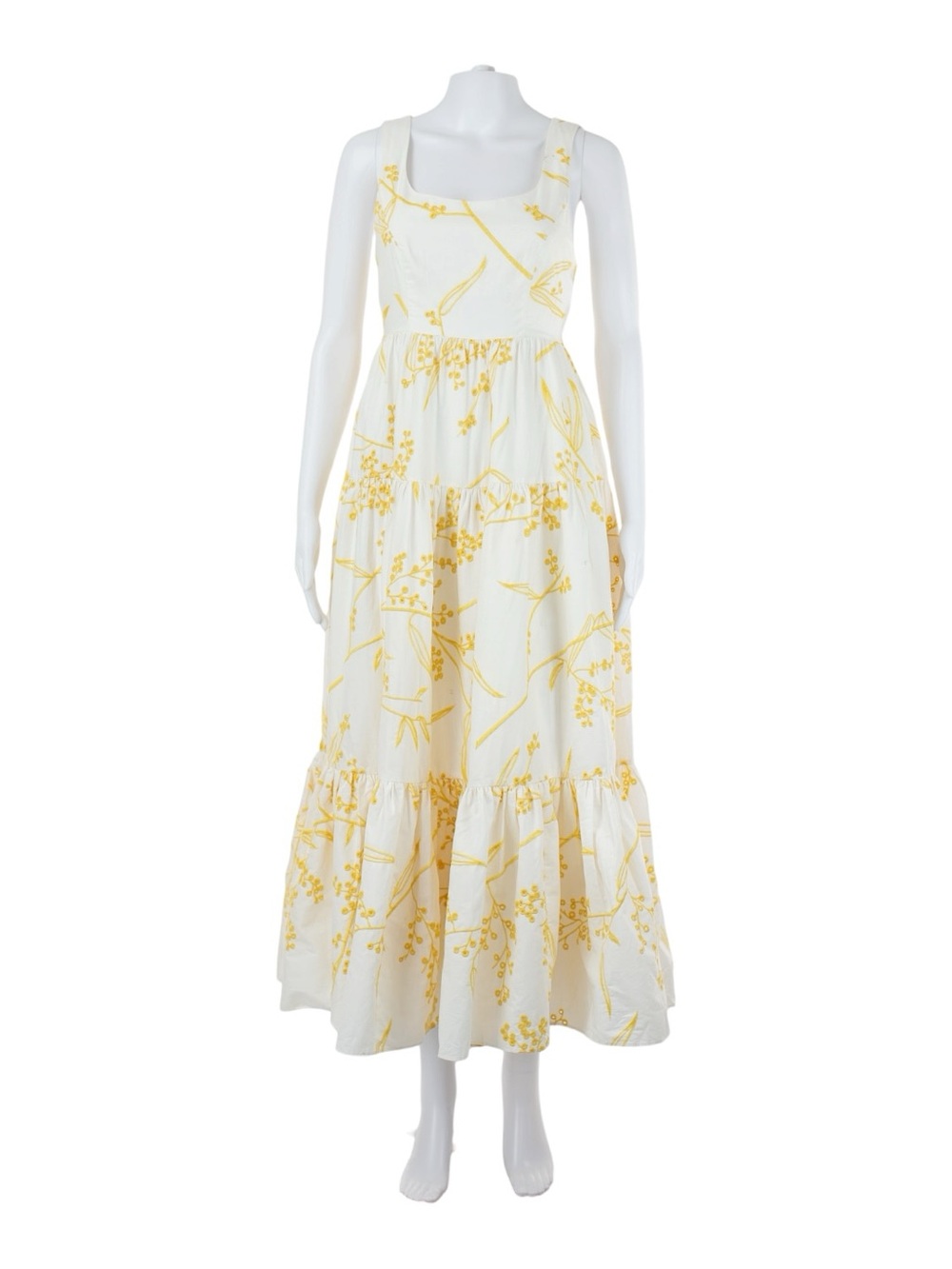 Aje White and Yellow Floral Midi Dress